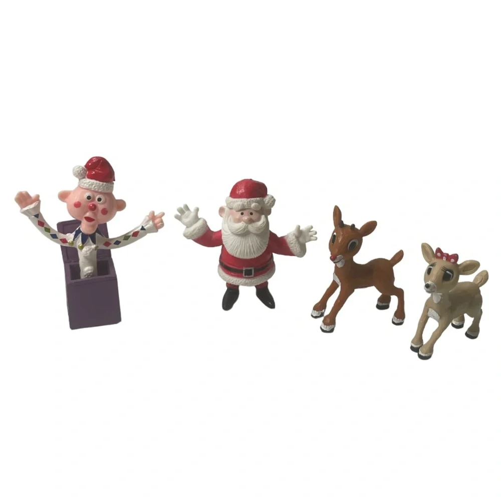 Vintage Christmas Decor Figures Santa Jack in the box Rudolph Reindeer Clarice